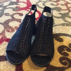 Black suede sandals with heel! New with tags!